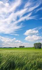 Obraz premium green field and blue sky