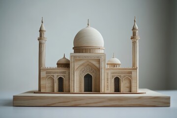 Obraz premium A detailed wooden scale model depicting a religious structure building