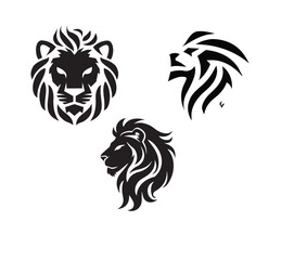 Black Lion Head Logo Set - Bold and Stylish Vector Icons for Branding and Design