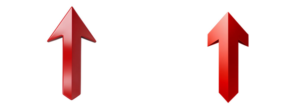 3D red arrow pointing Up, transparent background