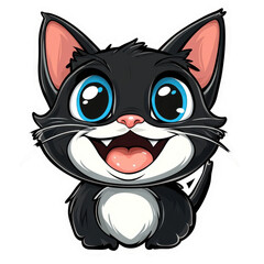 Fototapeta premium Charming Cartoon Cat Illustration: A Playful Feline Friend with Big Eyes and a Cheerful Smile, Perfect for Mascot or Graphic Design Use