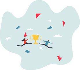 Team success, partnership or teamwork to win business competition, winner or achievement, work together or cooperation.character for design