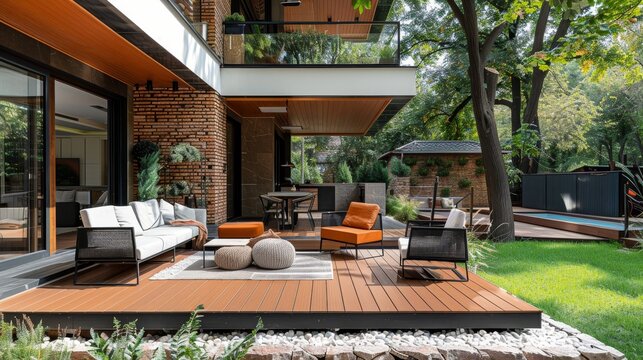 Terrace renovation featuring wooden wpc decking and substructure for garden exterior upgrade
