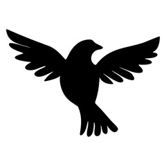 Bold black and white illustration of dove in flight, symbolizing peace, freedom, and spirituality. Simple and elegant bird silhouette isolated on transparent background.