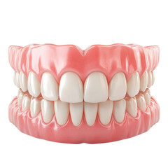 PNG healthy jaw row of human teeth with natural pink gums. Teeth are straight, white, symmetrically aligned.  Suitable for dental and medical illustrations