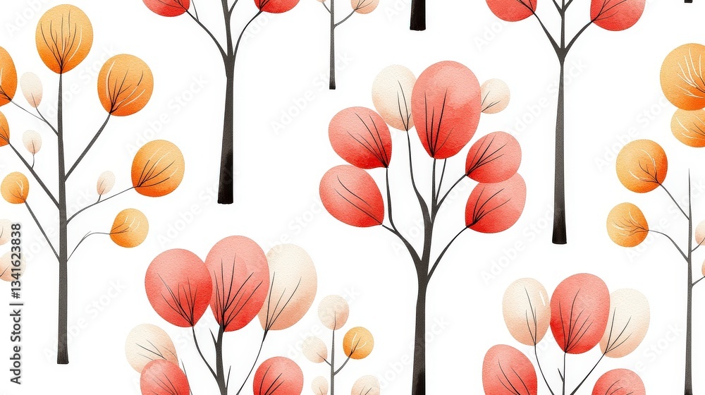 Poster autumnal canopy: an artistic representation of a forest scene, featuring repeating patterns of trees