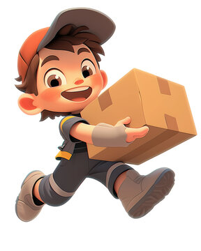 卡通快递员派送包裹