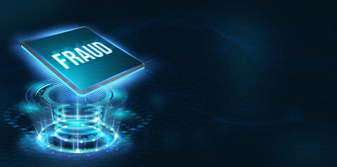 Fraud Alert Caution Defend Guard Notify Protect Concept. 3d illustration