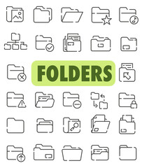 Folders for the computer desktop. Thin line icons with a space.