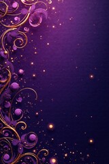 Purple Floral Design with Golden Swirls and Sparkling Dust on Deep Background