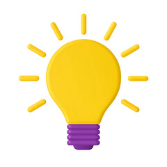 Bright yellow lightbulb with purple base, idea concept