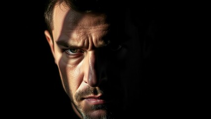 Obraz premium Man with furrowed brow in dramatic lighting