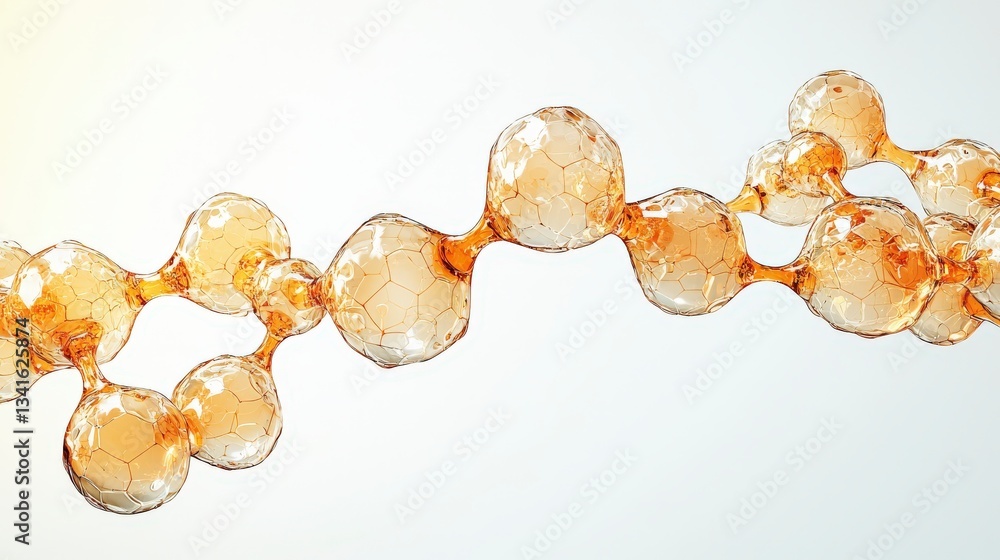 Poster abstract molecular structure: a dynamic, close-up view of a molecule composed of connected spheres, 
