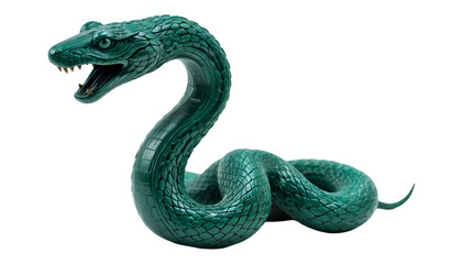 Obraz premium Emerald Green Carved Wooden Snake Sculpture on Transparent Background