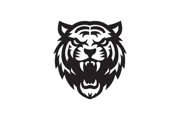 Obraz premium black and white color angry tiger icon vector silhouette illustration 