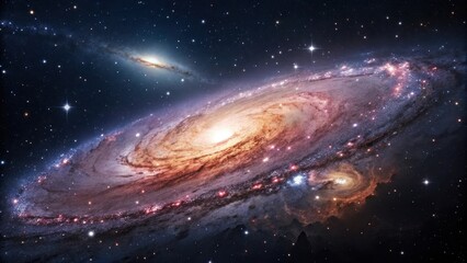 Naklejka premium Spectacular view of a distant galaxy revealing its intricate spiral structure and radiant glow