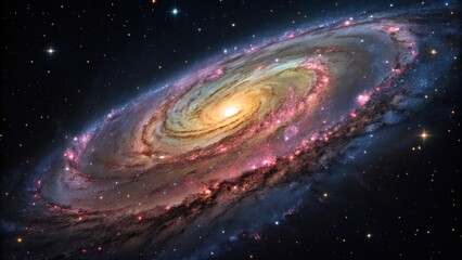 Obraz premium A mesmerizing spiral galaxy against a backdrop of a star-studded sky. The galaxy is a stunning display of cosmic beauty and wonder. Its bright core, and swirling arms.