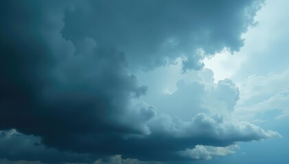 Fototapeta premium Heavy grey clouds engulf the sky with towering vertical growth, grey skies, stormy weather, turbulent