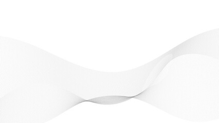 Flowing wave dot particles halftone pattern black gradient curve shape isolated on transparent background. Digital future technology concept, science, banner, business, music. Vector illustration.