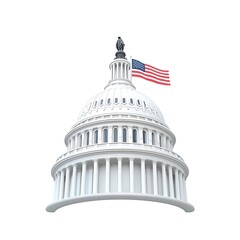 Iconic American Capitol Building with Dome and Flag Against Sky