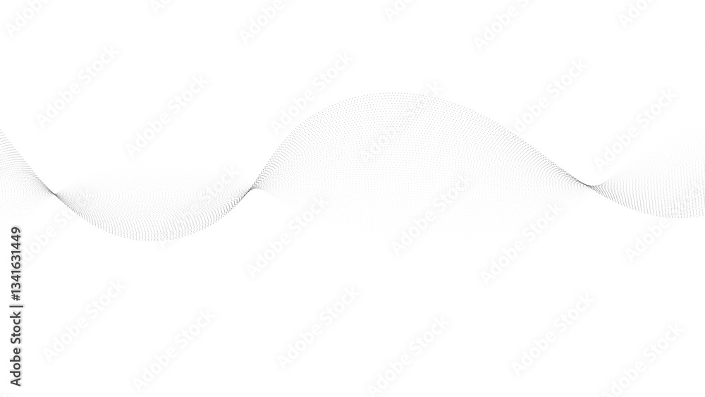 Poster flowing wave dot particles halftone pattern black gradient curve shape isolated on transparent backg