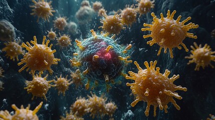 Surreal Microscopic Battle of Yellow Cells in a Swarm Underwater Environment