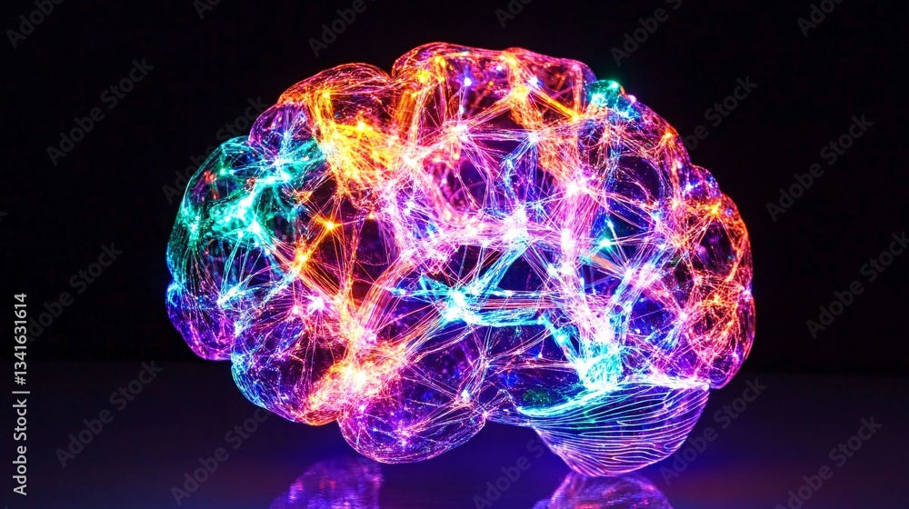 Poster intricate brain model showcasing luminous cognitive connections in 3d