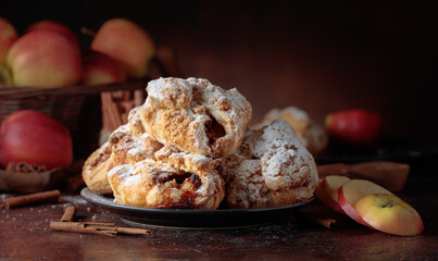Homemade mini apple strudels with apples and cinnamon.