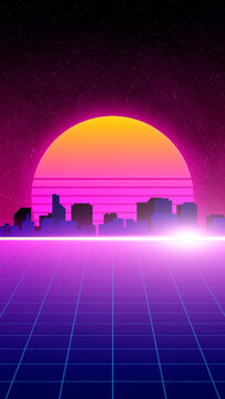 Vertical Retro 80s City Background