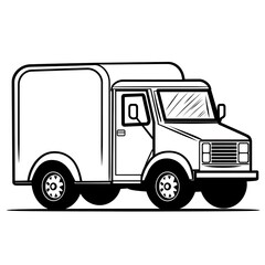 Fototapeta premium Black and White Simple Illustration of Delivery Truck on White Background