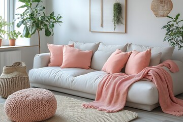 Cozy Living Room Interior Design with Pastel Pink Accents