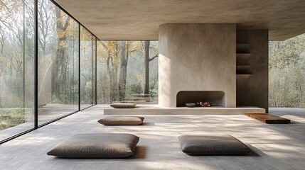 Serene Black and White Living Room Design with Minimalist Sofas and Nature View