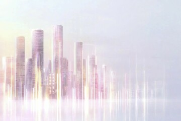 Augmented reality cityscape filled with neon-lit structures and dynamic information overlays, showcasing a lively portrayal of digital urban transformation.