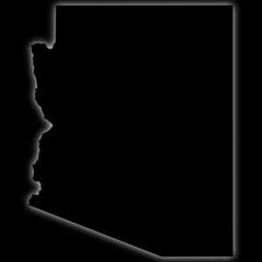 Black silhouette of Arizona state map with glow effect on dark background