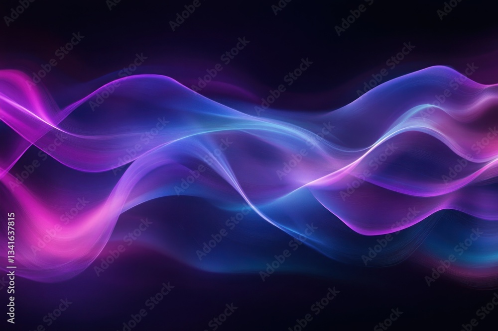 Poster abstract colorful waves of light flowing across a dark background in a smooth motion