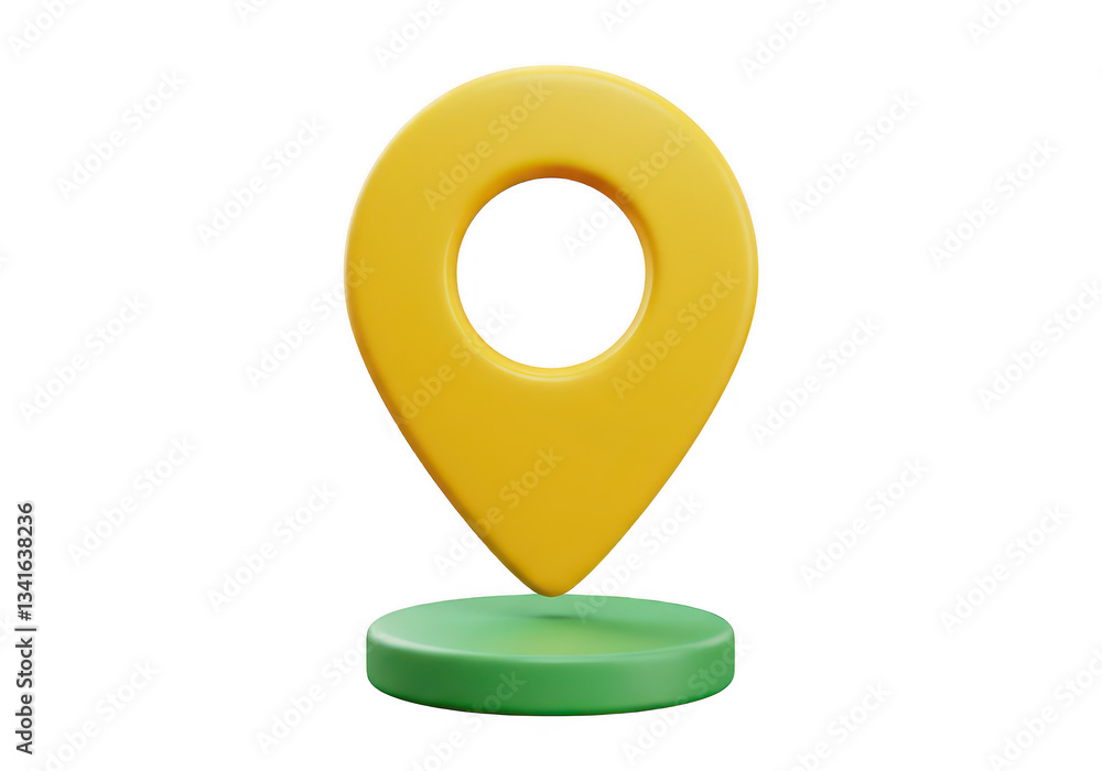 Aufkleber a 3d illustration of a large yellow map location pin with a circular hole in the center isolated on 