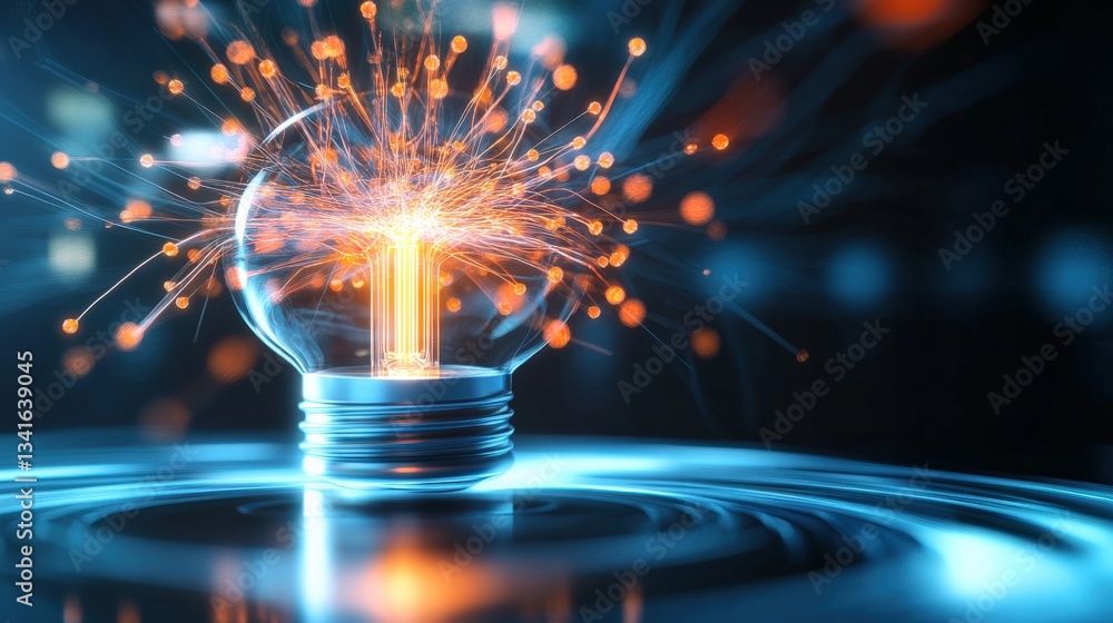 Aufkleber illuminating ideas electric spark concept in a lab environment digital art high-tech setting close-u
