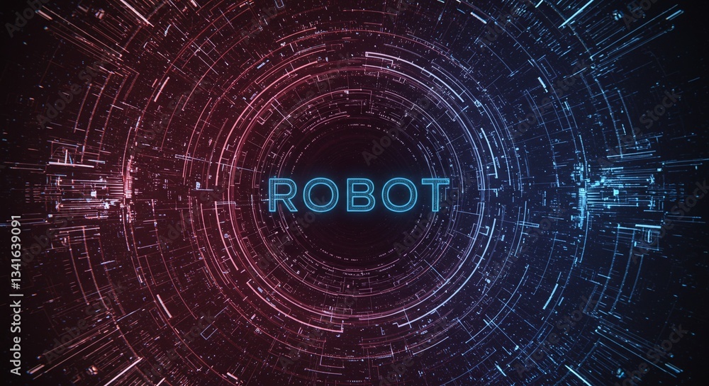 Poster cybernetic frontier: a futuristic visual spectacle that portrays the word 