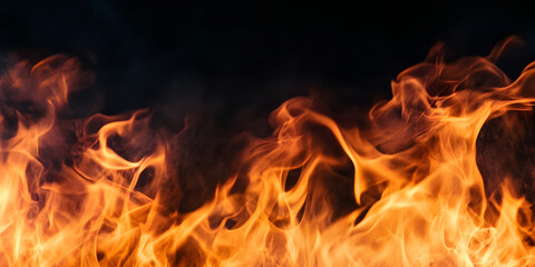 Bright, dynamic flames swirl and flicker, illuminating the surrounding darkness with warm hues