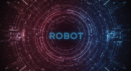 Cybernetic Frontier: A futuristic visual spectacle that portrays the word "ROBOT" at the core of an energetic network. Encircling this central word is a luminous matrix.