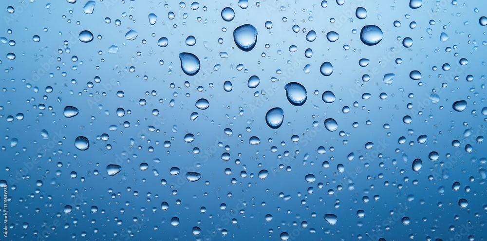 Aufkleber a close-up view of water droplets on a blue background, creating a refreshing and calming texture.
