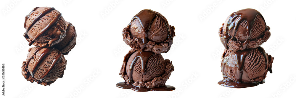 Poster ai-generated isolated ice cream chocolate balls are set against a transparent background