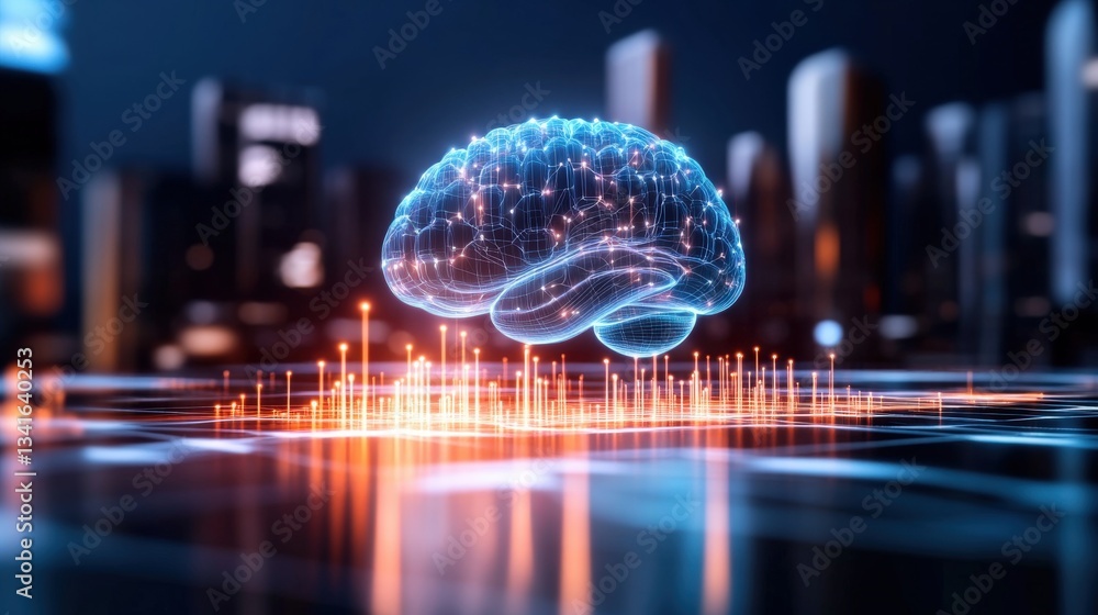 Poster exploring neural innovations the dynamic intersection of technology and brain science in a futuristi