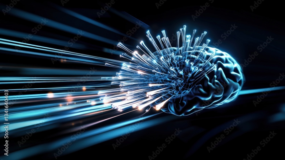 Poster dynamic brain activity visualization digital art high-tech environment conceptual perspective for ne