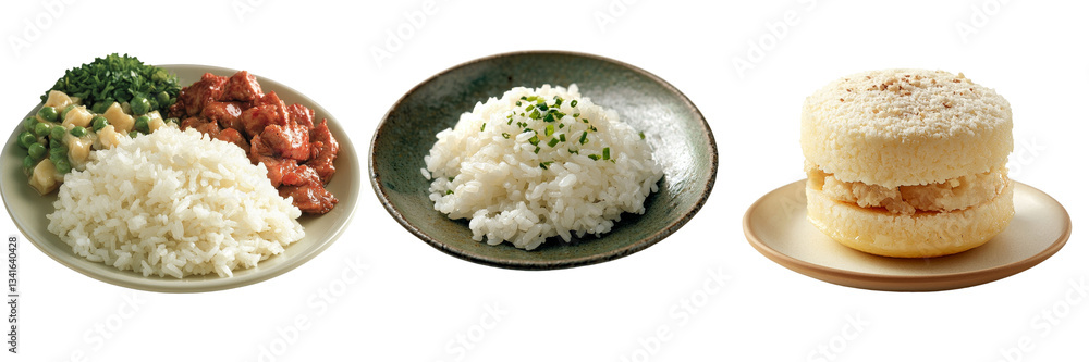 Aufkleber isolated on a transparent background is a white plate of rice, generated by generative ai
