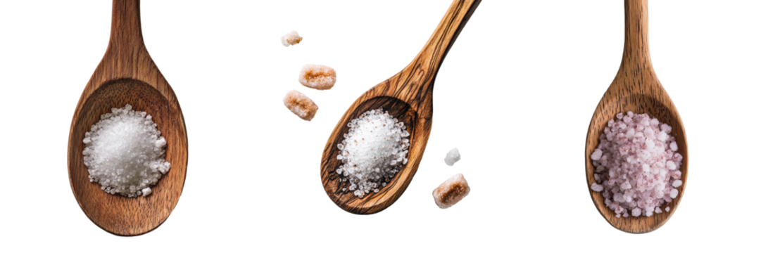 A transparent background isolates a wooden spoon with sugar in an image made by Generative Ai