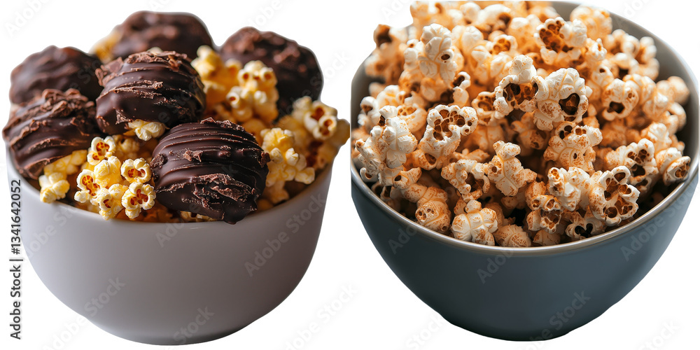 Poster a transparent background isolates a white bowl of chocolate popcorn in a generative ai image