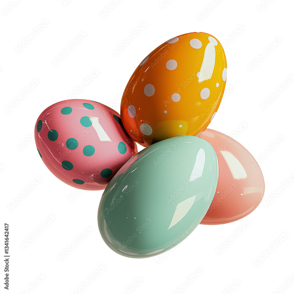Poster Vibrant Easter eggs appear to float in mid-air against a clear backdrop, created using Generative Ai