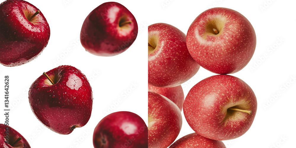 Poster a generative ai image of a solitary red apple falling, set against a transparent background