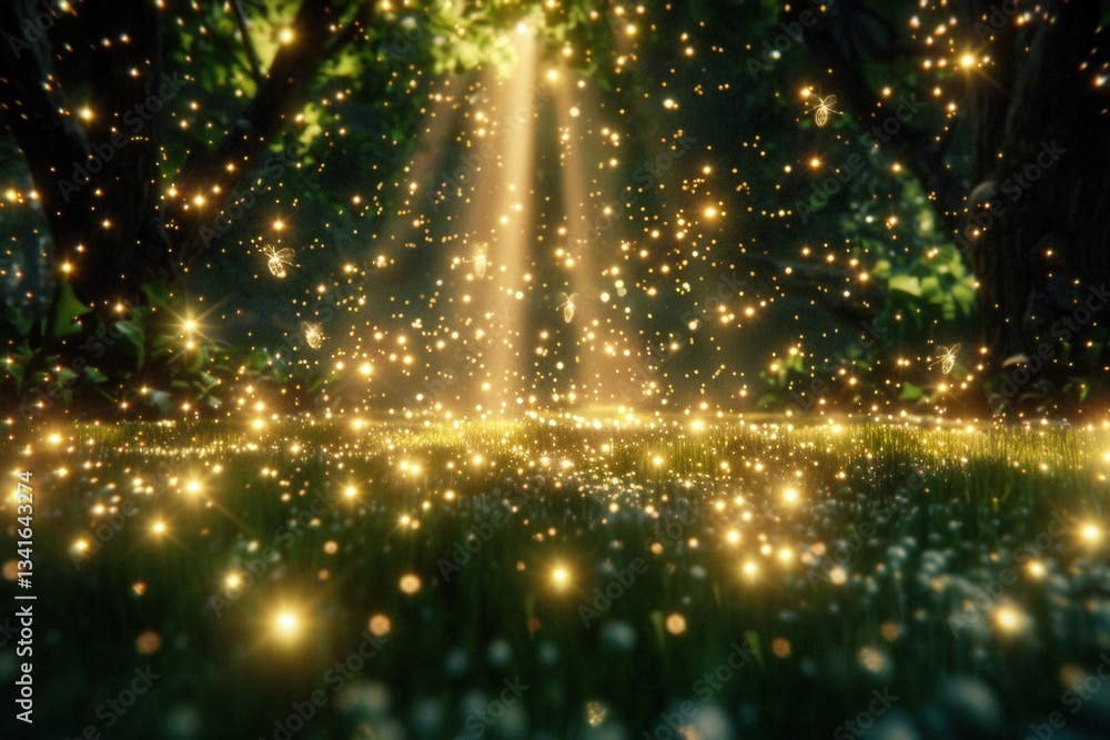 Poster a field of grass is illuminated by the sun, creating a sparkling effect